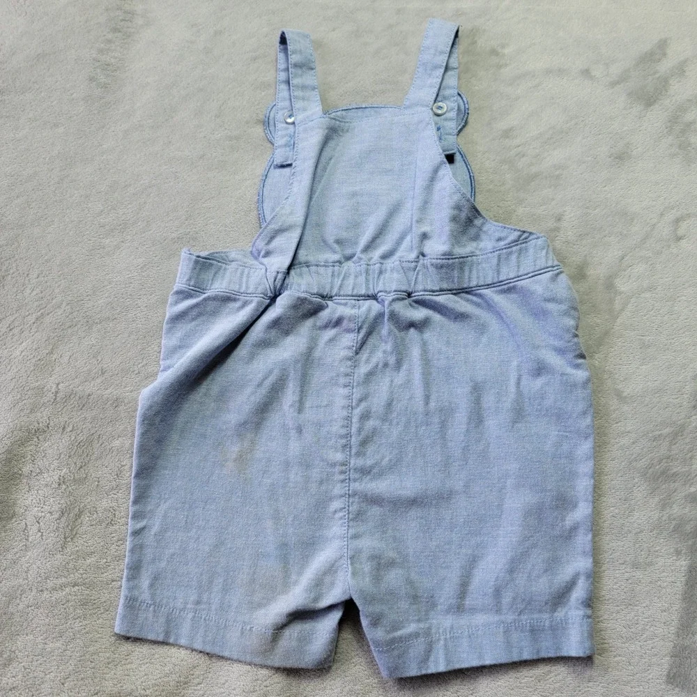 Guess‎ Baby Boy 12M Blue Bear Embroidered Shortall Overalls Chambray Adjustable